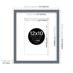 "12X10"" Grey Frame With Mount For 9X6"" Pictures 20mm Thin Edge Portrait And Landscape Display With Wall Hooks And Kickstand" - thumbnail 2