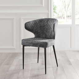 Grey Velvet Dining Chair With Quilting Black Legs Set Of 2 - thumbnail 3