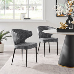 Grey Velvet Dining Chair With Quilting Black Legs Set Of 2 - thumbnail 2