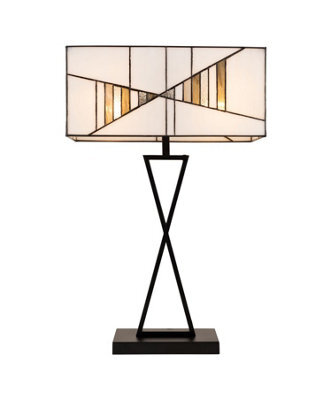 Lighting Supermarket Art Deco Tiffany Style Rectangular Glass Table Lamp - Ivory - Grey - Modern - image 1