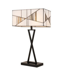 Lighting Supermarket Art Deco Tiffany Style Rectangular Glass Table Lamp - Ivory - Grey - Modern - thumbnail 2