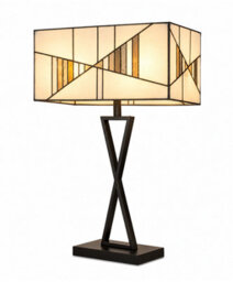 Lighting Supermarket Art Deco Tiffany Style Rectangular Glass Table Lamp - Ivory - Grey - Modern - thumbnail 7