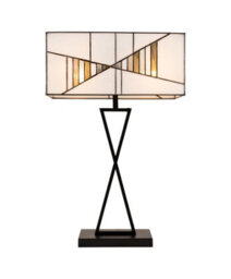 Lighting Supermarket Art Deco Tiffany Style Rectangular Glass Table Lamp - Ivory - Grey - Modern - thumbnail 1