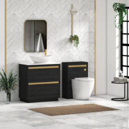 Royal Bathrooms Orion 800mm Hale Black Floor Standing Plain White Countertop Vanity Unit 2 Drawer With Amaze Basin & Brushed Brass Accent Trim - thumbnail 3