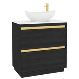 Royal Bathrooms Orion 800mm Hale Black Floor Standing Plain White Countertop Vanity Unit 2 Drawer With Amaze Basin & Brushed Brass Accent Trim - thumbnail 6