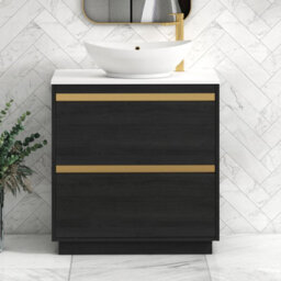 Royal Bathrooms Orion 800mm Hale Black Floor Standing Plain White Countertop Vanity Unit 2 Drawer With Amaze Basin & Brushed Brass Accent Trim - thumbnail 2