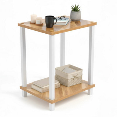 2 Tier Modern Wood Side Table Coffee Table Bedside Shelf For Bedroom Office - image 1