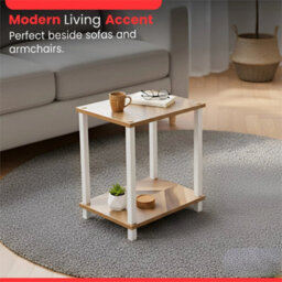 2 Tier Modern Wood Side Table Coffee Table Bedside Shelf For Bedroom Office - thumbnail 4