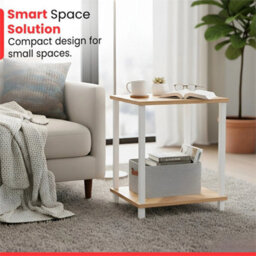 2 Tier Modern Wood Side Table Coffee Table Bedside Shelf For Bedroom Office - thumbnail 5