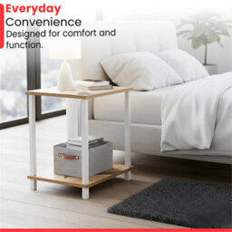 2 Tier Modern Wood Side Table Coffee Table Bedside Shelf For Bedroom Office - thumbnail 3