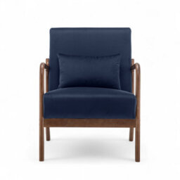Navy Blue Wooden Accent Chair For Living Room Hertford - Soft Velvet Fabric - Flat Pack - thumbnail 3