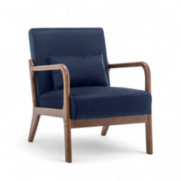 Navy Blue Wooden Accent Chair For Living Room Hertford - Soft Velvet Fabric - Flat Pack - thumbnail 4