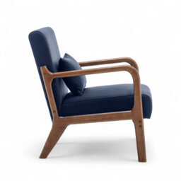 Navy Blue Wooden Accent Chair For Living Room Hertford - Soft Velvet Fabric - Flat Pack - thumbnail 5