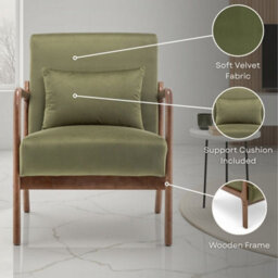 Navy Blue Wooden Accent Chair For Living Room Hertford - Soft Velvet Fabric - Flat Pack - thumbnail 8