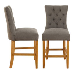 The Furniture Market Chester Grey Fabric Button Back Bar Stool Natural Oak Legs Quilted Deep Button Upholstery Kitchen Counter Height - thumbnail 5