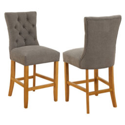 The Furniture Market Chester Grey Fabric Button Back Bar Stool Natural Oak Legs Quilted Deep Button Upholstery Kitchen Counter Height - thumbnail 4