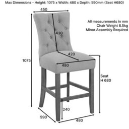 The Furniture Market Chester Grey Fabric Button Back Bar Stool Natural Oak Legs Quilted Deep Button Upholstery Kitchen Counter Height - thumbnail 8