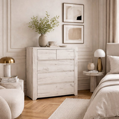 Wyld Haus Norwich Aged Effect Soft Grey Wood Veneer 5-Drawer Chest - image 1