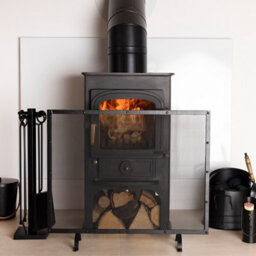 Charles Bentley Aspen Fireguard Contemporary Iron Silver Mesh Black Boarder Matte Finish
