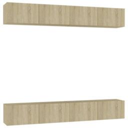 Walplus Tv Cabinets 4 Pcs Sonoma Oak 100X30X30 Cm Engineered Wood - thumbnail 2