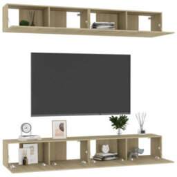 Walplus Tv Cabinets 4 Pcs Sonoma Oak 100X30X30 Cm Engineered Wood - thumbnail 3