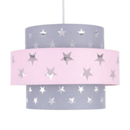 First Choice Lighting Pair Of Pink And Grey Star Two Tier Light Shades - thumbnail 2