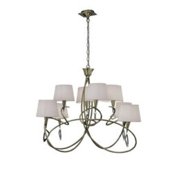 Luminosa Lighting Luminosa Mara Pendant 2 Tier 8 Light E14, Antique Brass Ivory White Shades - thumbnail 1