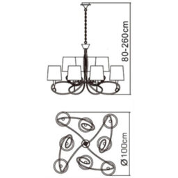 Luminosa Lighting Luminosa Mara Pendant 2 Tier 8 Light E14, Antique Brass Ivory White Shades - thumbnail 3