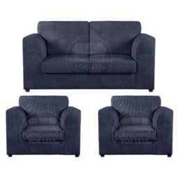 Furnishings For Less UK Luxor Jumbo Cord 2 + 1 + 1 Fabric 3 Piece Sofa Suite - Fullback Navy Blue - thumbnail 1
