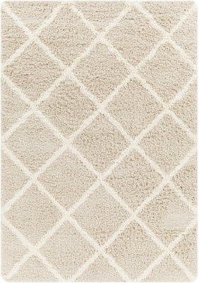 Livabliss Urban Shaggy-Geometric Beige Ivory Cream Soft Plush Pile Living Bedroom Rug 160 X 220 Cm Easy Care, Non Shedding - image 1
