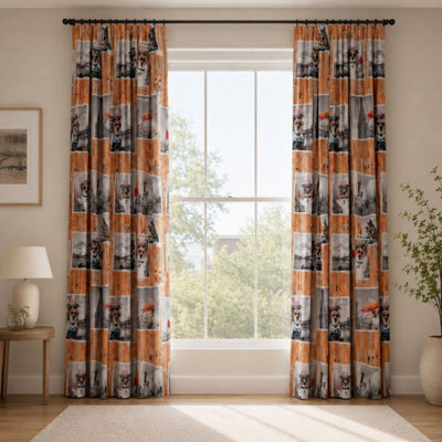 "Smart Living Selfie Animal Curtains Pair With Tie Backs - Dog Urban Print- Multi - 66""x72""" - image 1