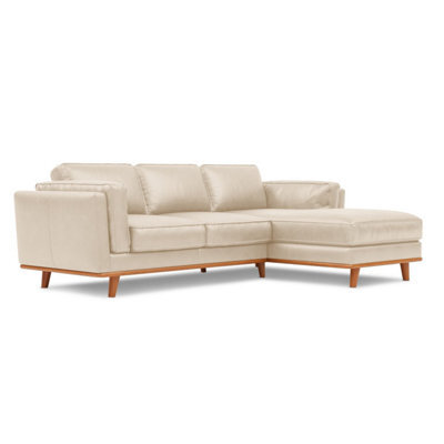 Valencia Artisan Top Grain Leather Three Seats With Right Chaise Sofa Beige Alder Wood Legs And Frame - image 1