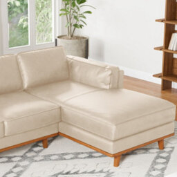 Valencia Artisan Top Grain Leather Three Seats With Right Chaise Sofa Beige Alder Wood Legs And Frame - thumbnail 6