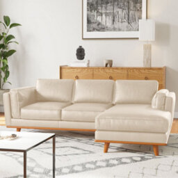 Valencia Artisan Top Grain Leather Three Seats With Right Chaise Sofa Beige Alder Wood Legs And Frame - thumbnail 5