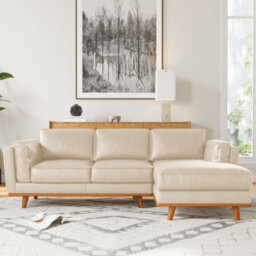 Valencia Artisan Top Grain Leather Three Seats With Right Chaise Sofa Beige Alder Wood Legs And Frame - thumbnail 4