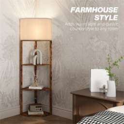 Corner Modern Floor Lamp With Shelves For Living Room, Rustic Brown - thumbnail 4