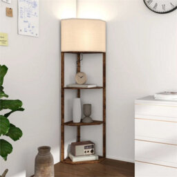 Corner Modern Floor Lamp With Shelves For Living Room, Rustic Brown - thumbnail 5