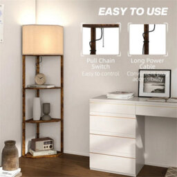 Corner Modern Floor Lamp With Shelves For Living Room, Rustic Brown - thumbnail 3