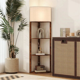 Corner Modern Floor Lamp With Shelves For Living Room, Rustic Brown - thumbnail 6