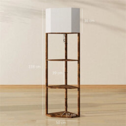 Corner Modern Floor Lamp With Shelves For Living Room, Rustic Brown - thumbnail 2
