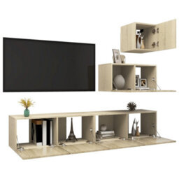 Berkfield 4 Piece Tv Cabinet Set Sonoma Oak Engineered Wood - thumbnail 3