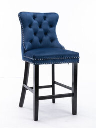 HomeTouch Set Of 4 Velvet Bar Stools Kitchen Breakfast Stools With Wooden Legs Blue - thumbnail 8