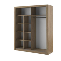 Arte Lux Viii - Elegant Two Mirrored Sliding Door Wardrobe (H2150mm W2030mm D610mm) With Shelves - Oak Shetland - thumbnail 3