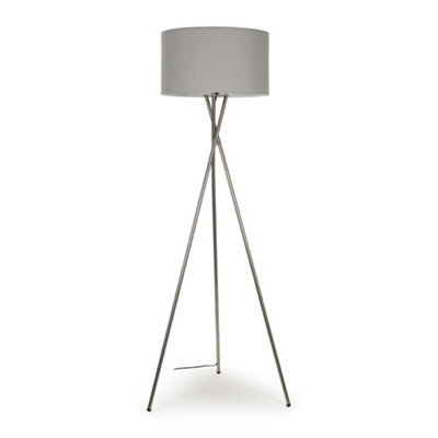 Valuelights Camden Brushed Chrome Tripod Floor Lamp With Grey Drum Shade And Bulb - image 1