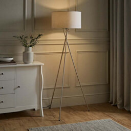 Valuelights Camden Brushed Chrome Tripod Floor Lamp With Grey Drum Shade And Bulb - thumbnail 2