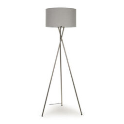 Valuelights Camden Brushed Chrome Tripod Floor Lamp With Grey Drum Shade And Bulb
