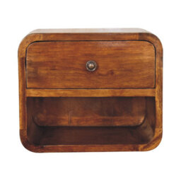 Artisan Furniture Solid Wood Mini Curve Floating Bedside, 1 Drawer & 1 Shelf, Brown - thumbnail 1