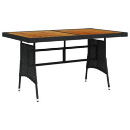 Berkfield Garden Table Black 130X70X72 Cm Poly Rattan & Solid Acacia Wood - thumbnail 1