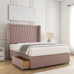 Bsspoke Alina Divan Bed Set Pink Plush Velvet With 54Inch Headboard & 2 Drawers Footend & No Mattress In All Sizes - thumbnail 1
