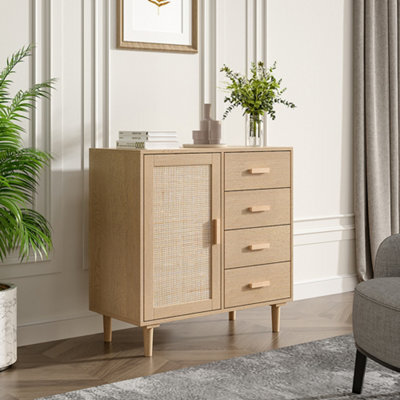 Living And Home Wood And Rattan Accent Side Cabinet - image 1